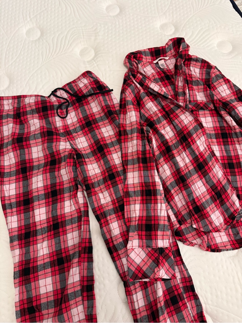 Victoria's Secret Red and Pink Plaid Kids Pajama Set